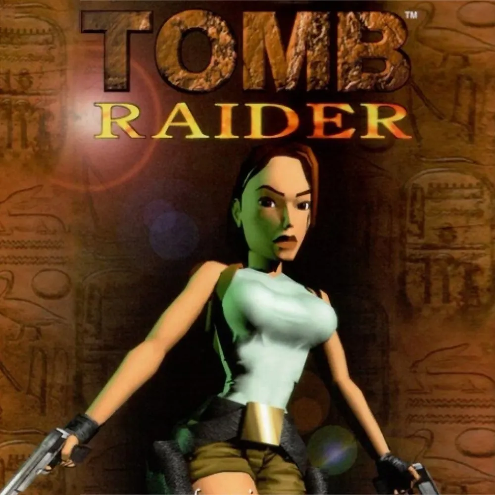 Image promotionnelle du jeu Tomb Raider présentant le titre du jeu et le personnage de Lara Croft