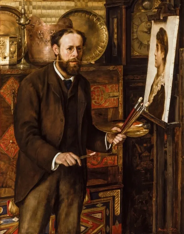 Portrait du peintre John Collier au travail