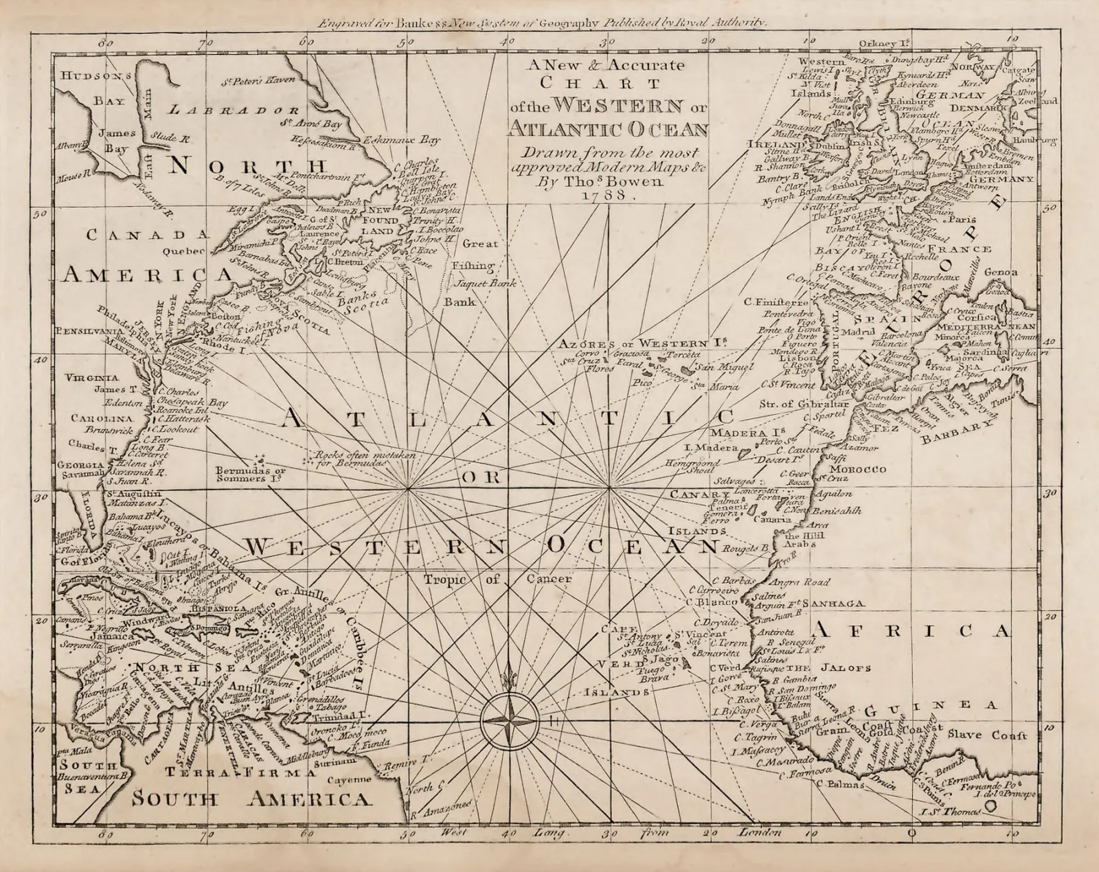 Bowen, Carte de l'océan Atlantique