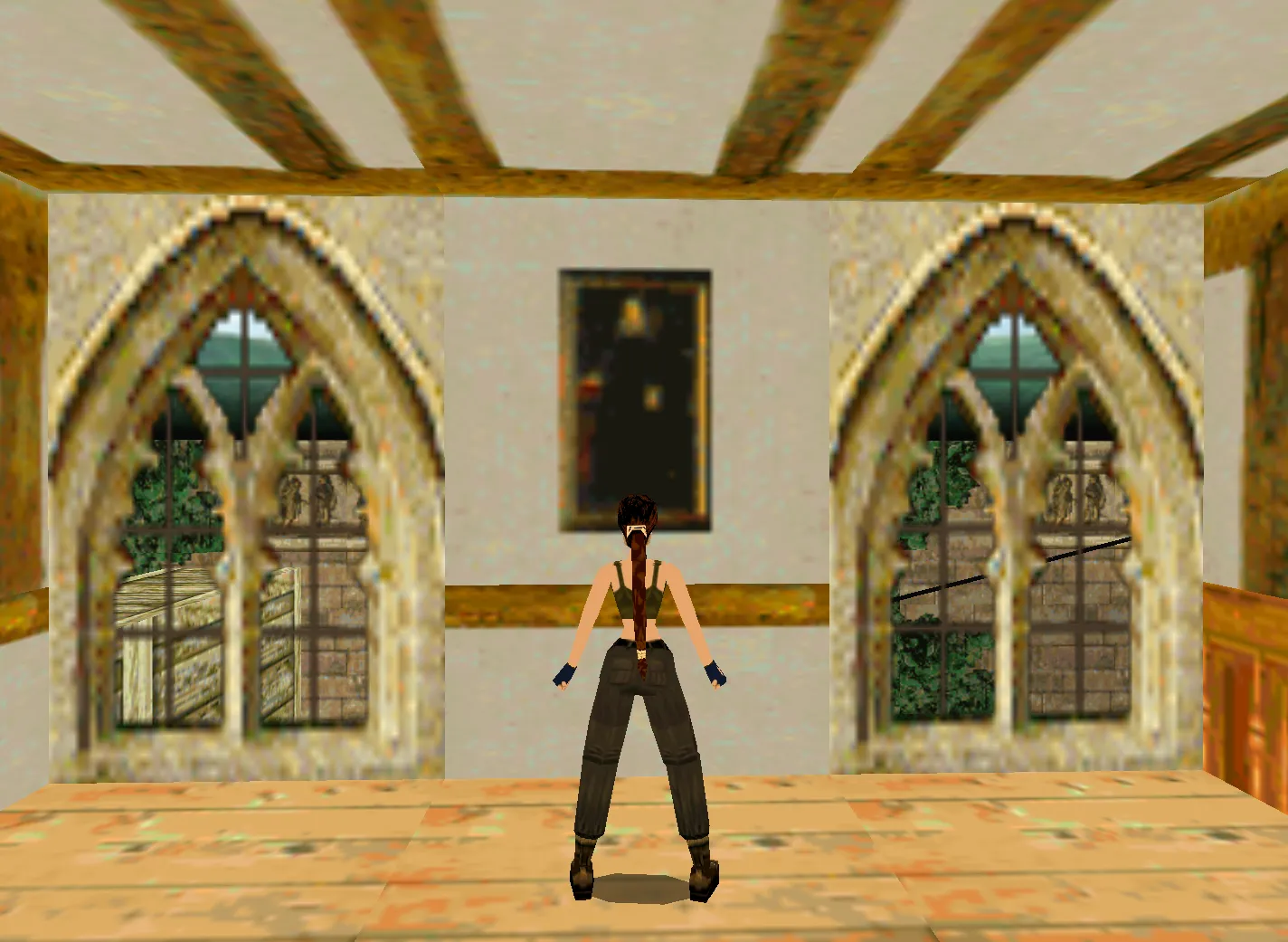 Capture d'écran de Tomb Raider II dans laquelle on voit on portrait de Marie Stuart réalisé au début du XVIIe siècle
