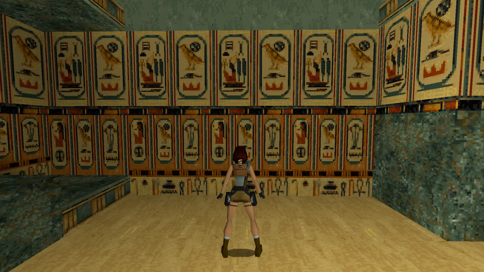 Capture d'écran de Tomb Raider dans laquelle on voit un détail d'une fresque décorant la tombe du pharaon Séthi Ier