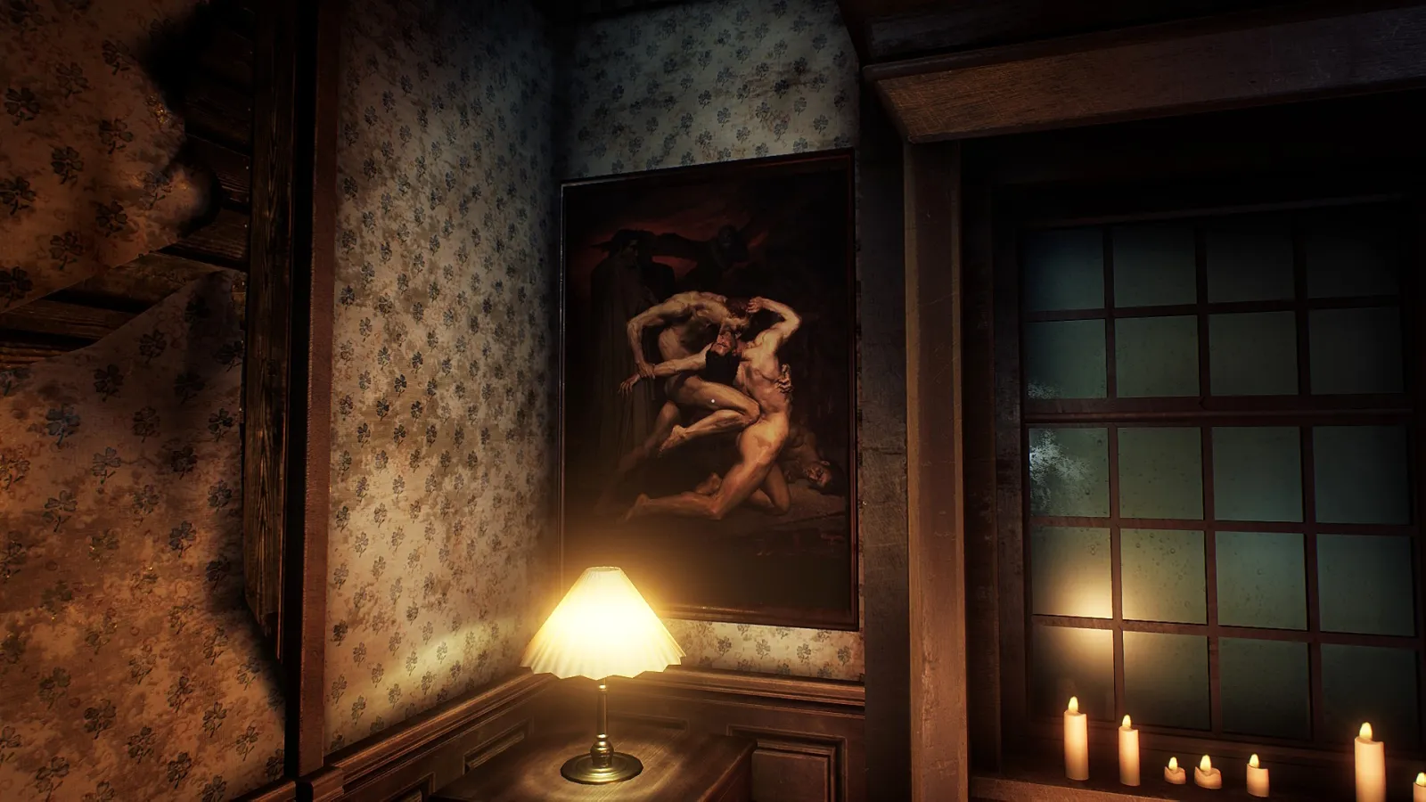 Image du jeu Conarium dans laquelle apparaît le tableau "Dante et Virgile" peint par William Bouguereau