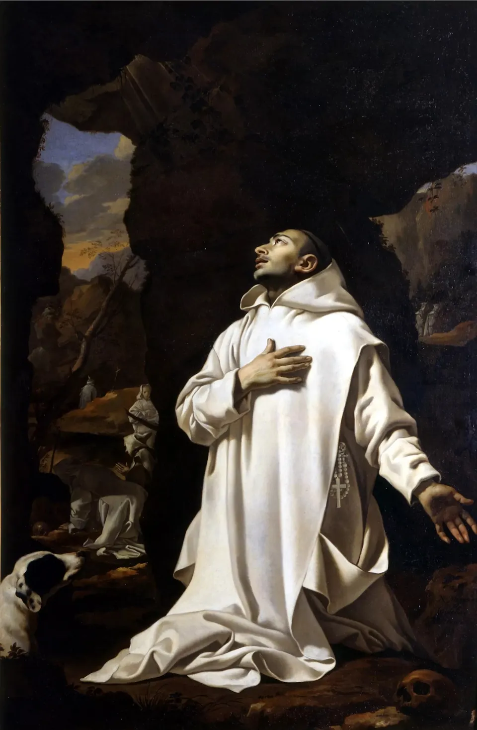 L'image est une peinture représentant Saint Bruno en prière