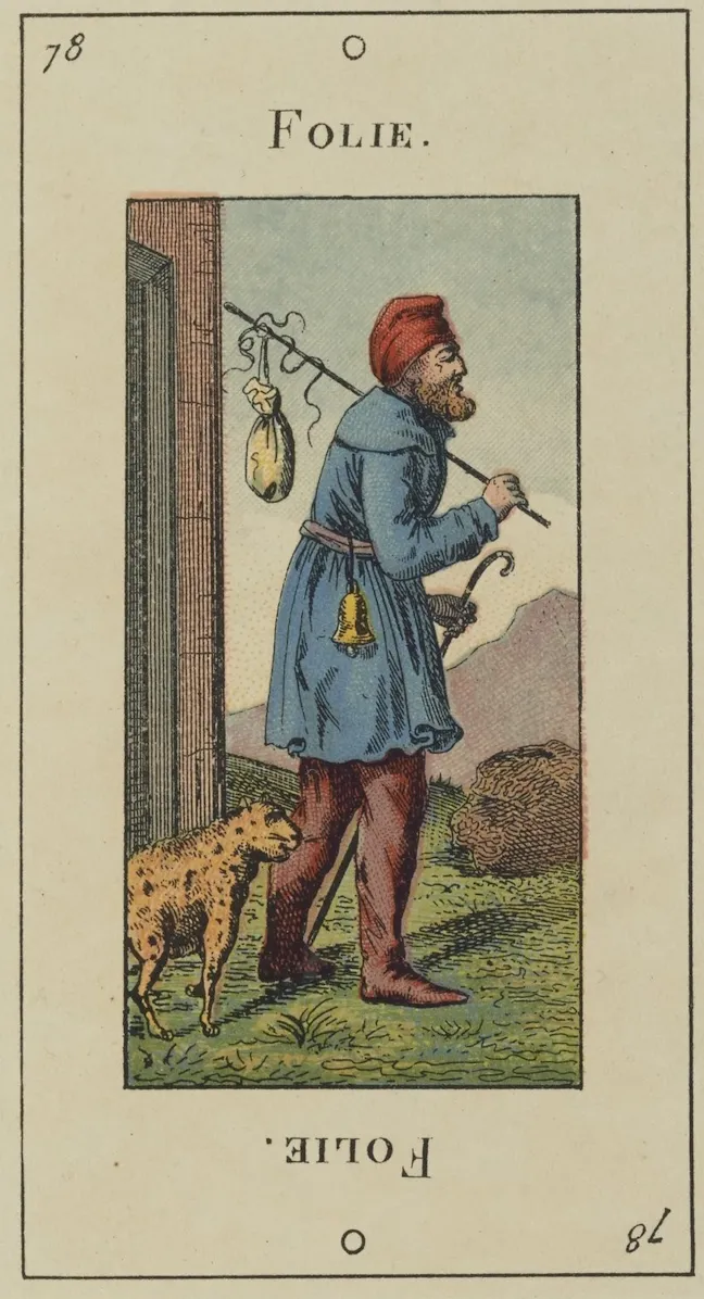 Carte de la Folie, tirée du jeu de tarot egyptien d'Etteilla