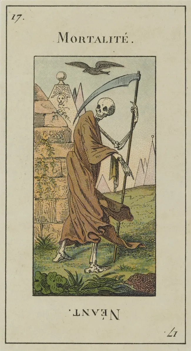 Carte de la Mort, tirée du jeu de tarot egyptien d'Etteilla