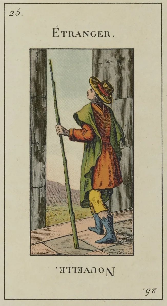 Carte de l'Etranger, tirée du jeu du tarot egyptien d'Etteilla