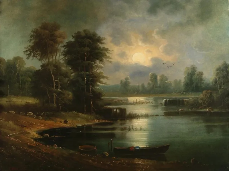 Alexander Vasiliev Gine Paysage de forêt au clair de lune