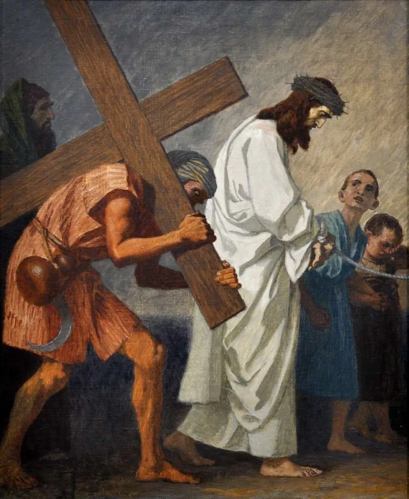 Fugel, Simon de Cyrène aide Jésus à porter la croix