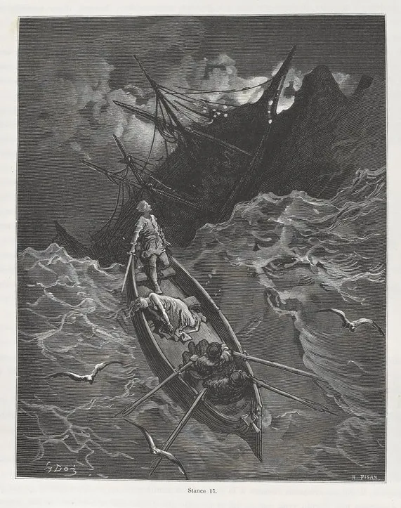 Gustave Doré, Isabelle, Odoric, Almon et Corebe dans la tempête