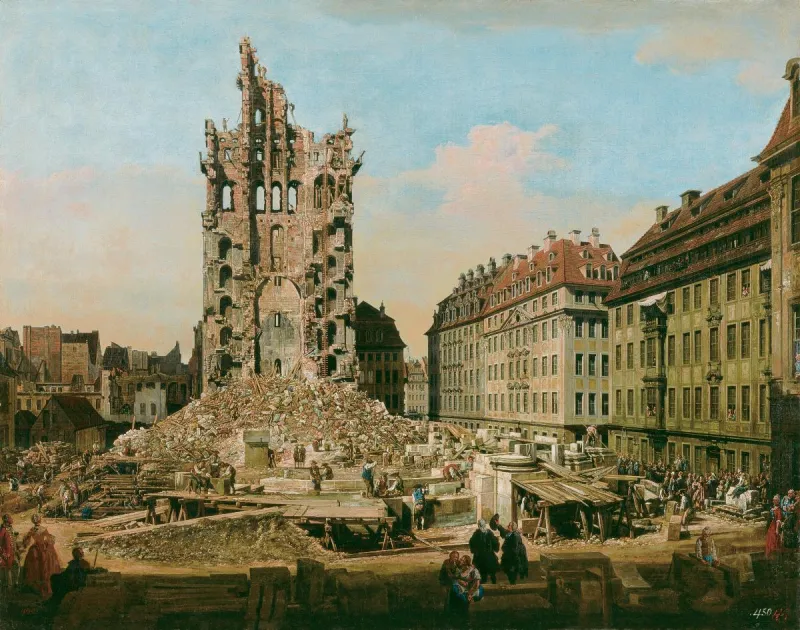 Bellotto, Les ruines de la Kreuzkirche de Dresde