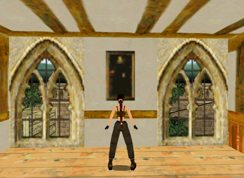 Capture d'écran de Tomb Raider II dans laquelle on voit on portrait de Marie Stuart réalisé au début du XVIIe siècle