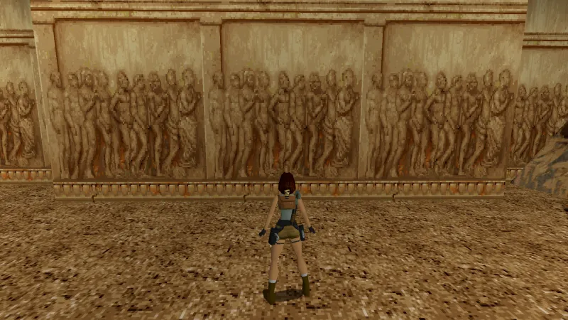 Capture d'écran de Tomb Raider dans laquelle on voit un relief votif grec dédié à la déesse Bendis