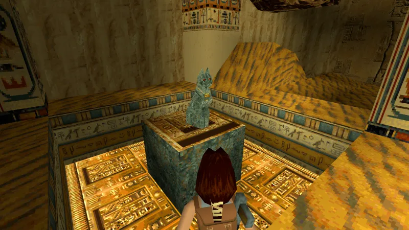 Capture d'écran de Tomb Raider dans laquelle on voit une sculpture en bronze de la déesse Bastet