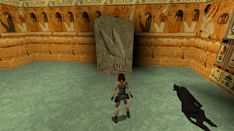 Capture d'écran de Tomb Raider dans laquelle on voit un détail d'un linteau égyptien