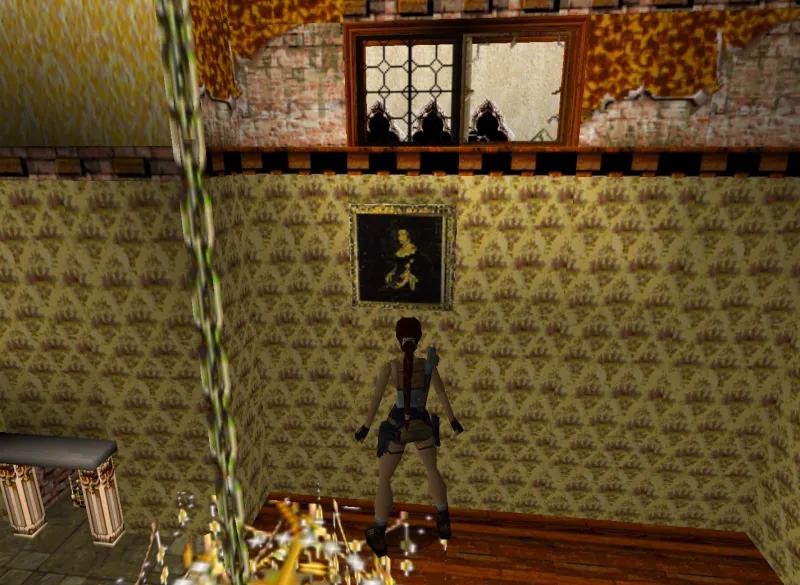 Capture d'écran de Tomb Raider II dans laquelle on voit le portrait de Lady Mary Fane peint par Peter Lely