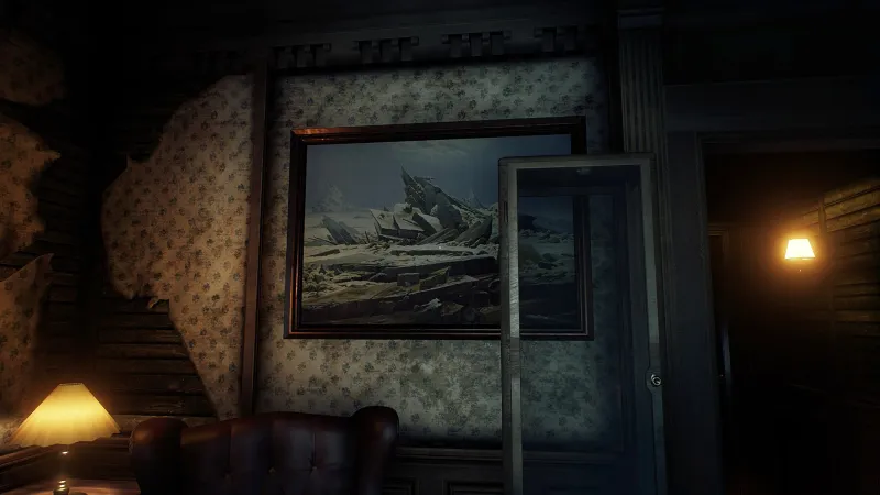 Image du jeu Conarium dans laquelle on voit le tableau "La Mer de glace" peint par Caspar David Friedrich