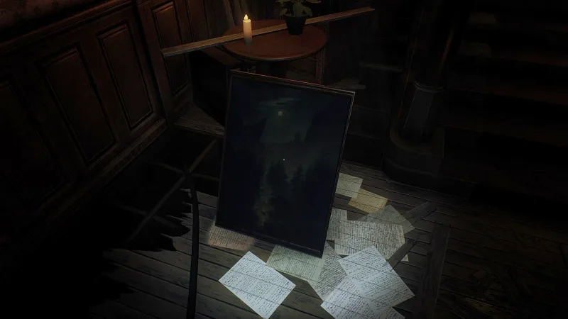 Image du jeu Conarium dans laquelle est visible le tableau intitulé "Uttewalder Grund" peint par Caspar David Friedrich