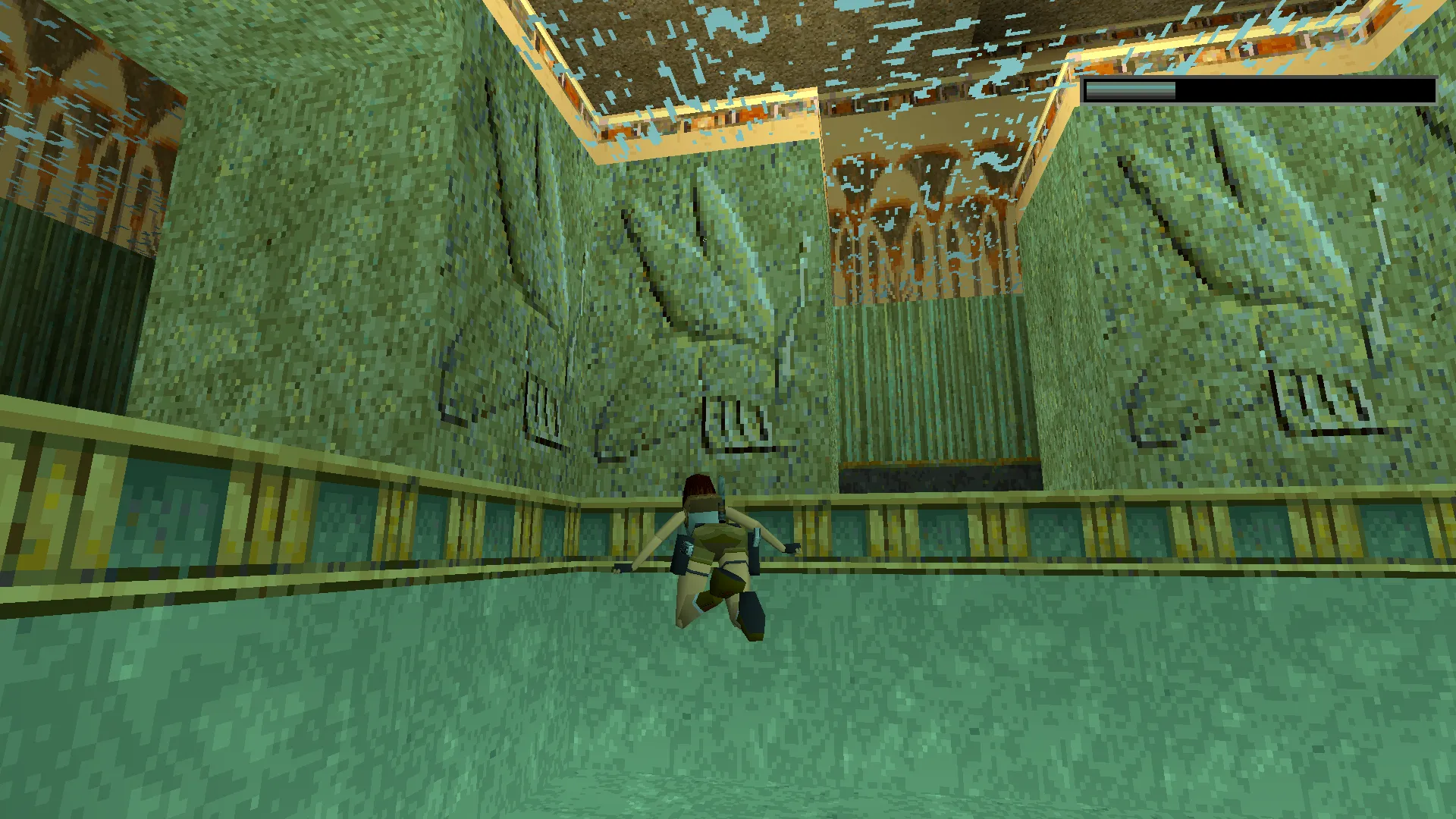 Capture d'écran de Tomb Raider dans laquelle on voit un détail d'un linteau égyptien