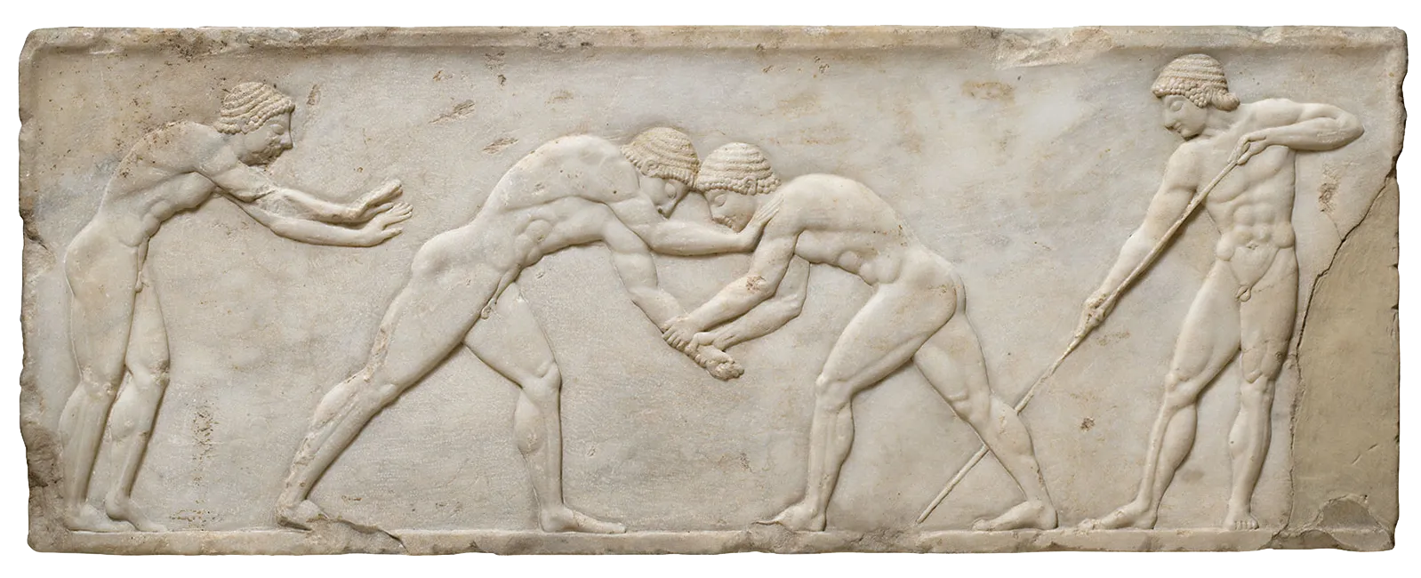 Bas-relief antique représentant une scène de palestre